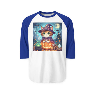 Halloween cute kitten anime style 2 Raglan Shirt, Unisex Halloween Top, Pumpkin Cat Shirt, Cute Cat Tee, Spooky Casual Wear