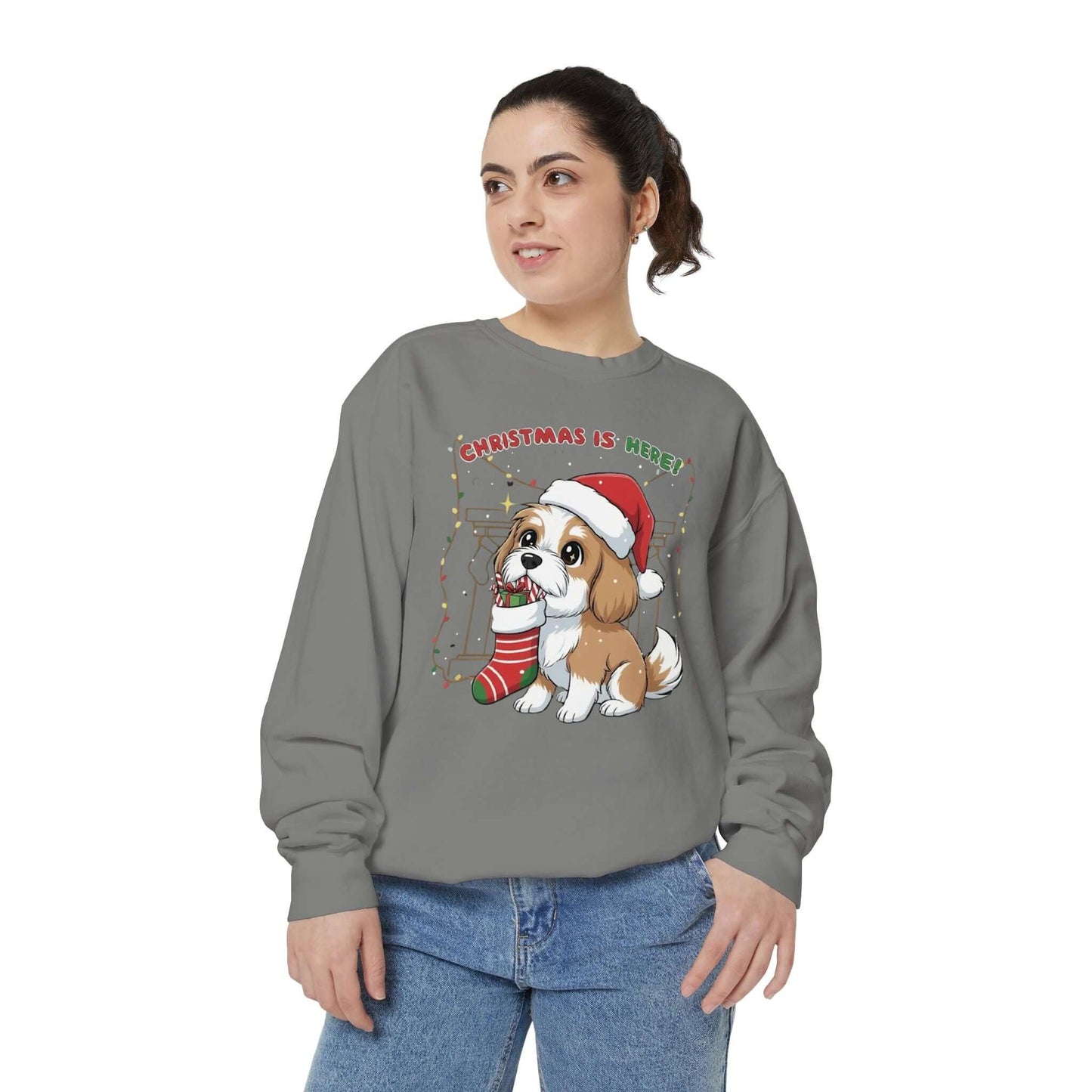 Puppy wait for Christmas presents Unisex Crewneck Sweatshirt style 5