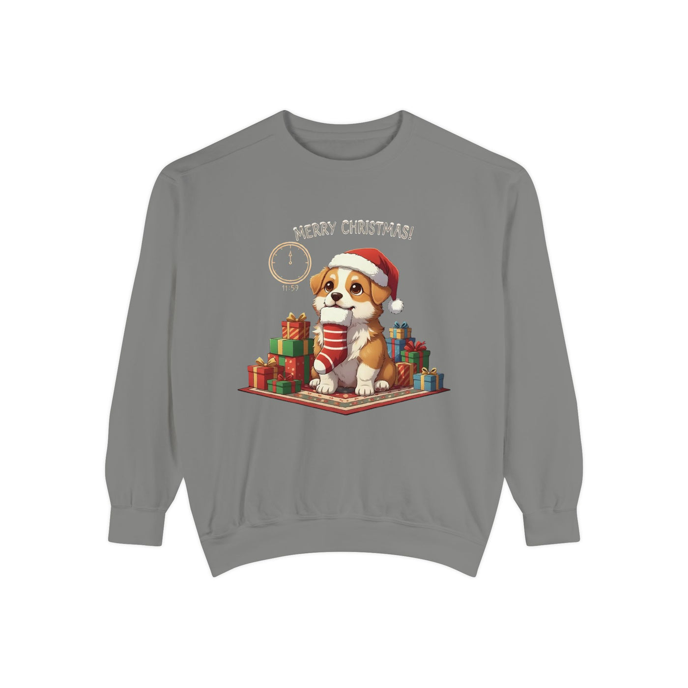 Cute Puppy waiting for Christmas presents style 1 Cozy Graphic Unisex Crewneck Sweatshirt