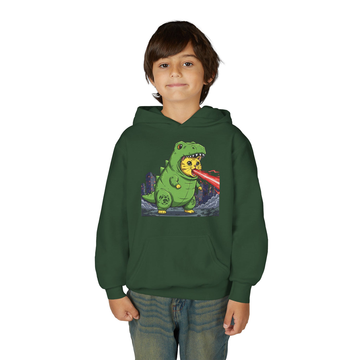 Cat cosplay Godzilla style 4 Unisex Kids Hoodie - Fun & Cozy Heavy Blend Sweatshirt with Cute Design