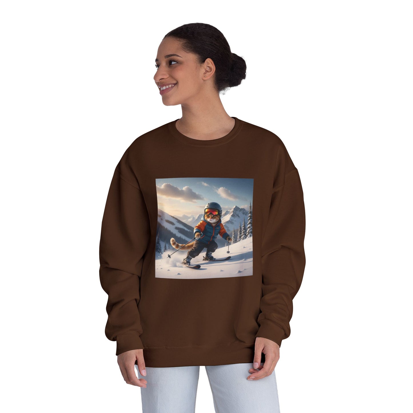 Skiing Cat Graphic Unisex NuBlend Crewneck Sweatshirt