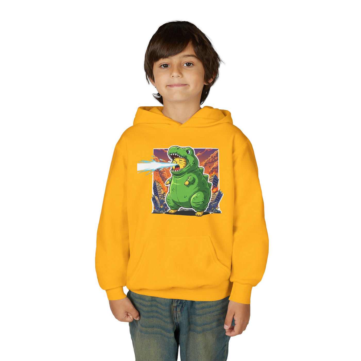 Cat cosplay Godzilla style 3 Unisex Kids Hoodie - Fun & Cozy Heavy Blend Sweatshirt with Cute Design