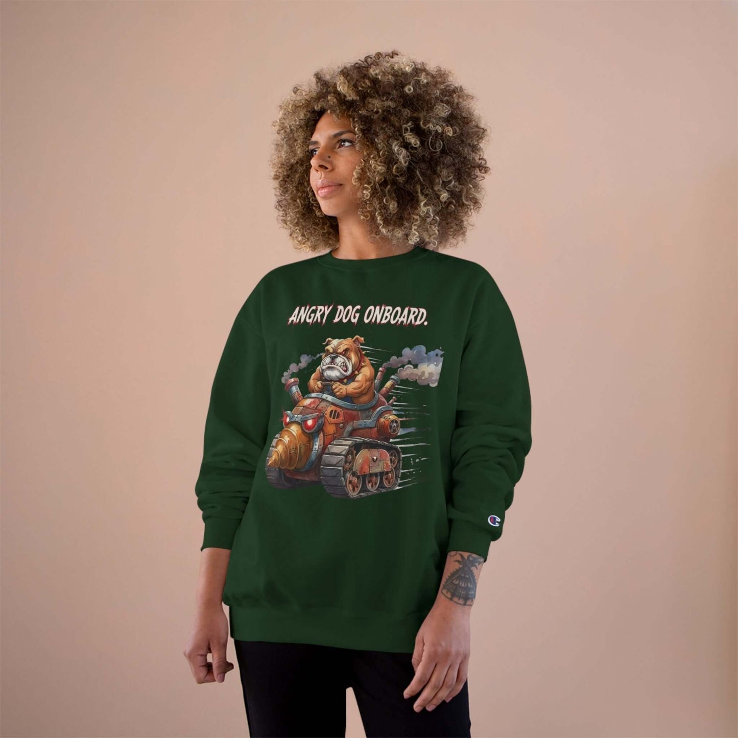 Angry Dog Onboard Graphic Champion Crewneck Sweatshirt style 2