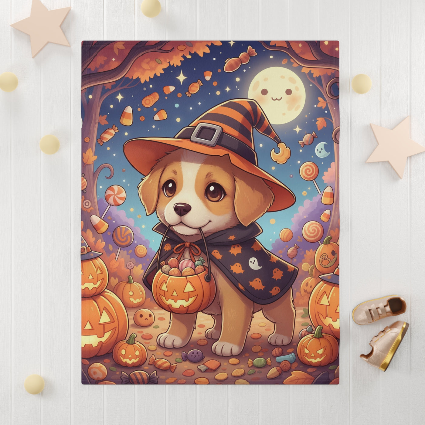 Halloween Dog Themed Soft Fleece Baby Blanket, Cute Dog Blanket, Cozy Nursery Decor, Fall Baby Gift, Halloween Baby Shower Gift