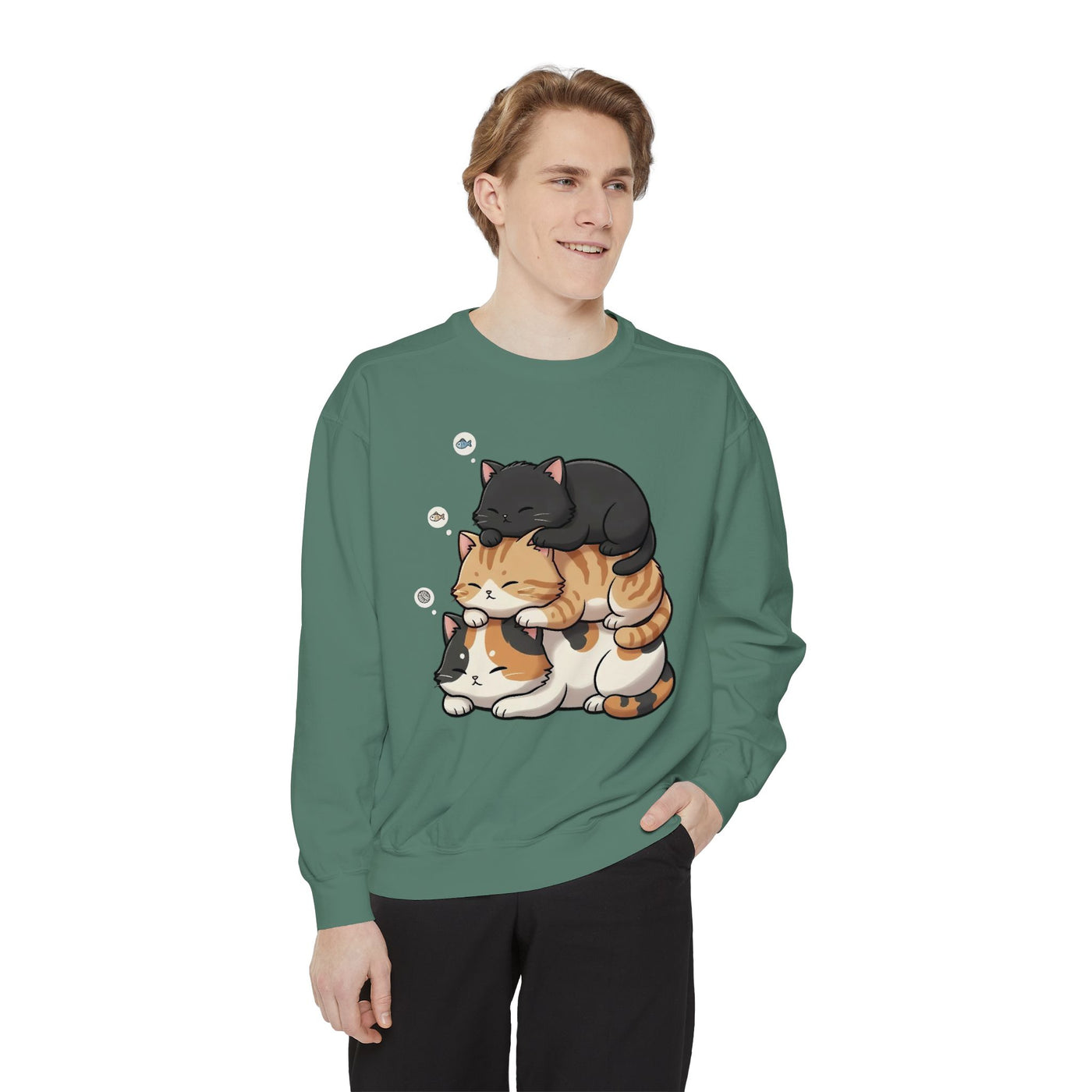 3 Cute Sleeping Cats style 8 Cozy Graphic Unisex Crewneck Sweatshirt