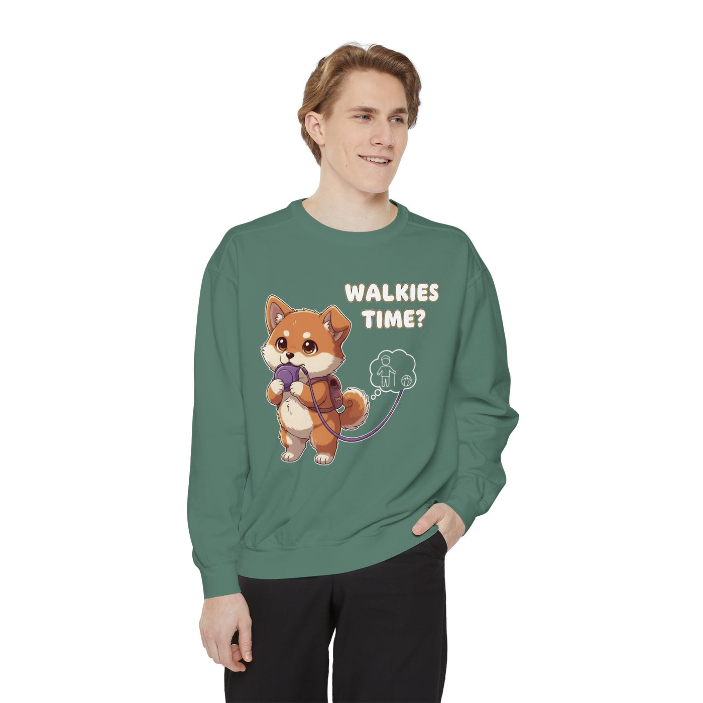 Cute Dog Walk Time style 3 Cozy Graphic Unisex Crewneck Sweatshirt