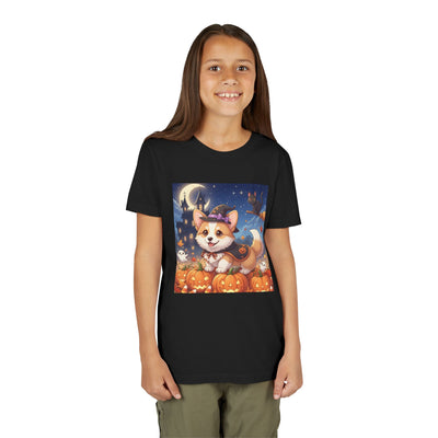 Halloween cute puppy anime style 4 Youth Tee, Short Sleeve T-Shirt, Kids Halloween Apparel, Cute Dog Tee, Fall Outfit for Children