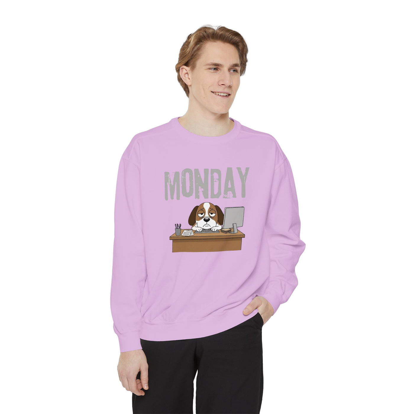 Monday Face Dog Stares Blankly Unisex Crewneck Sweatshirt style 6