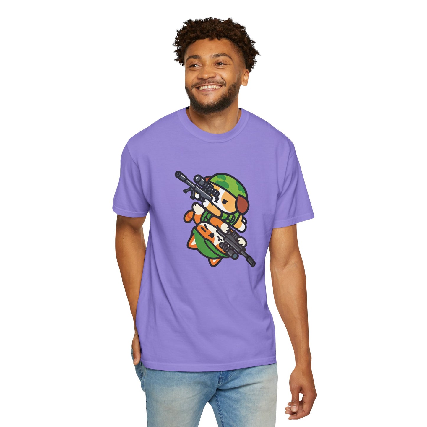 Cute Soldier Sniper Dog & Cat Unisex Graphic T-Shirt