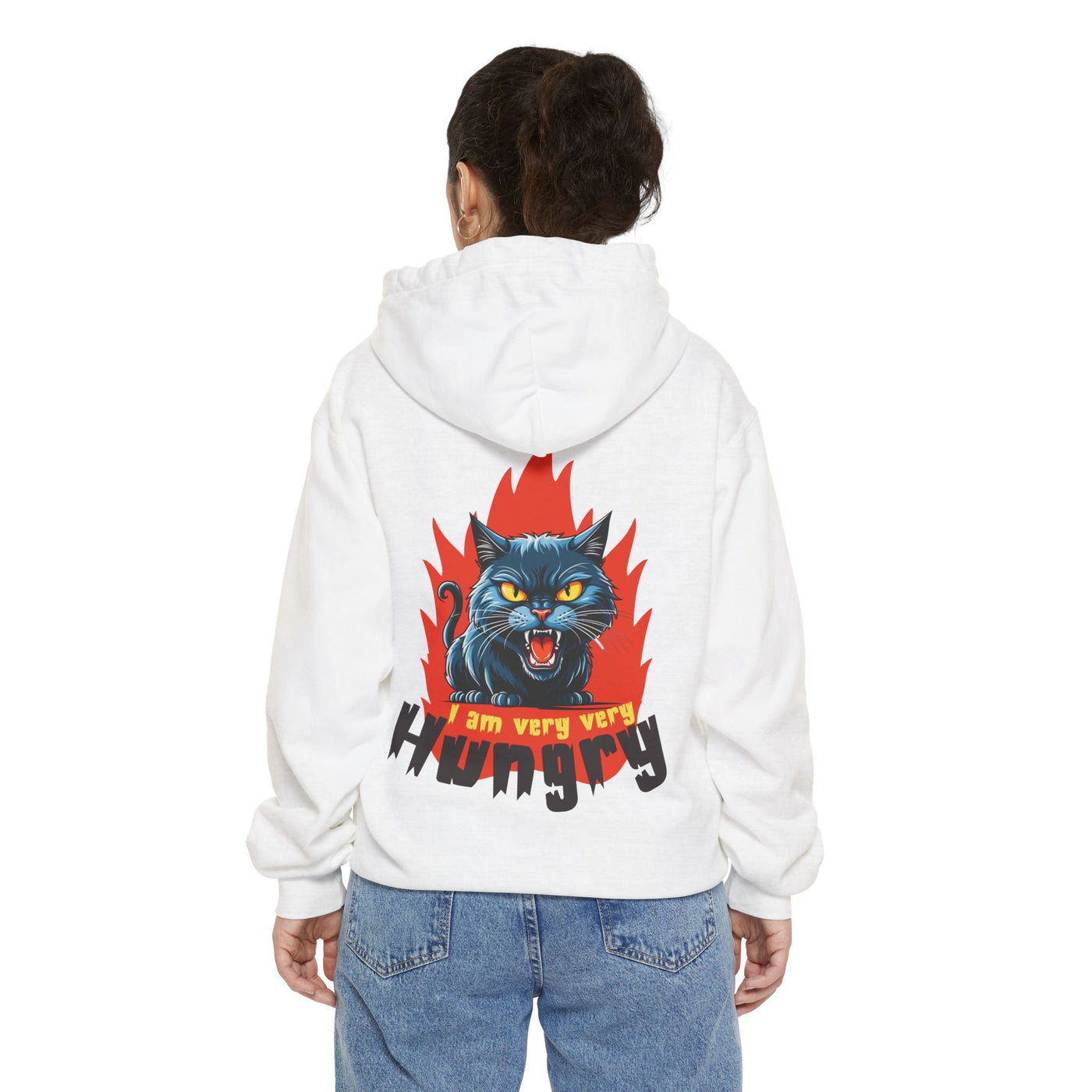 I am very very Hungry - Cartoon Cat Graphic Unisex Pullover Hoodie