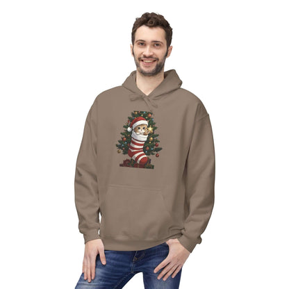 Kitten hiding in Christmas stocking Unisex Fleece Hoodie style 3