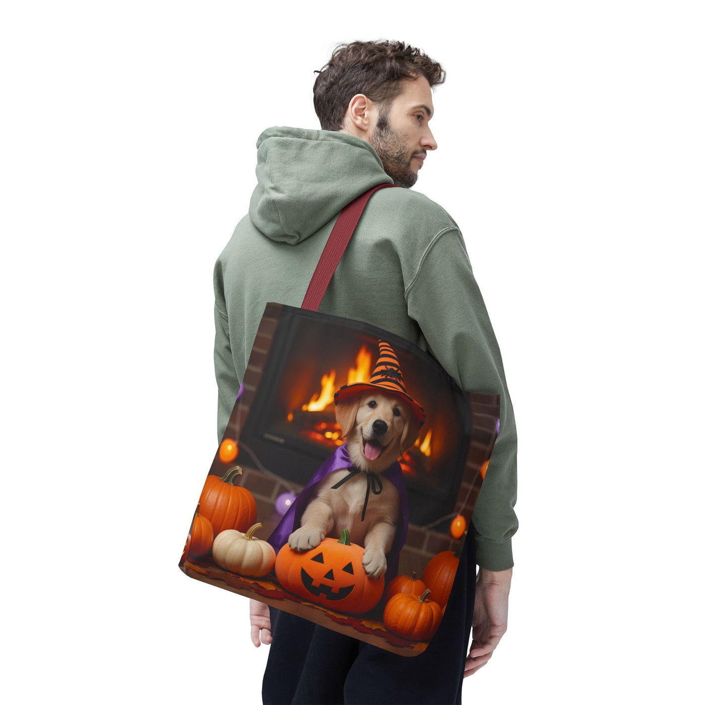 Adorable Halloween Puppy Tote Bag, Dog Lover Bag, Spooky Season Accessories, Pumpkin Patch Shopper, Cute Pet Gift