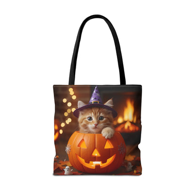 Adorable Halloween Cat Tote Bag, Cute Pet Lover Gift, Trick or Treat Bag, Fall Accessory, Spooky Cat Design