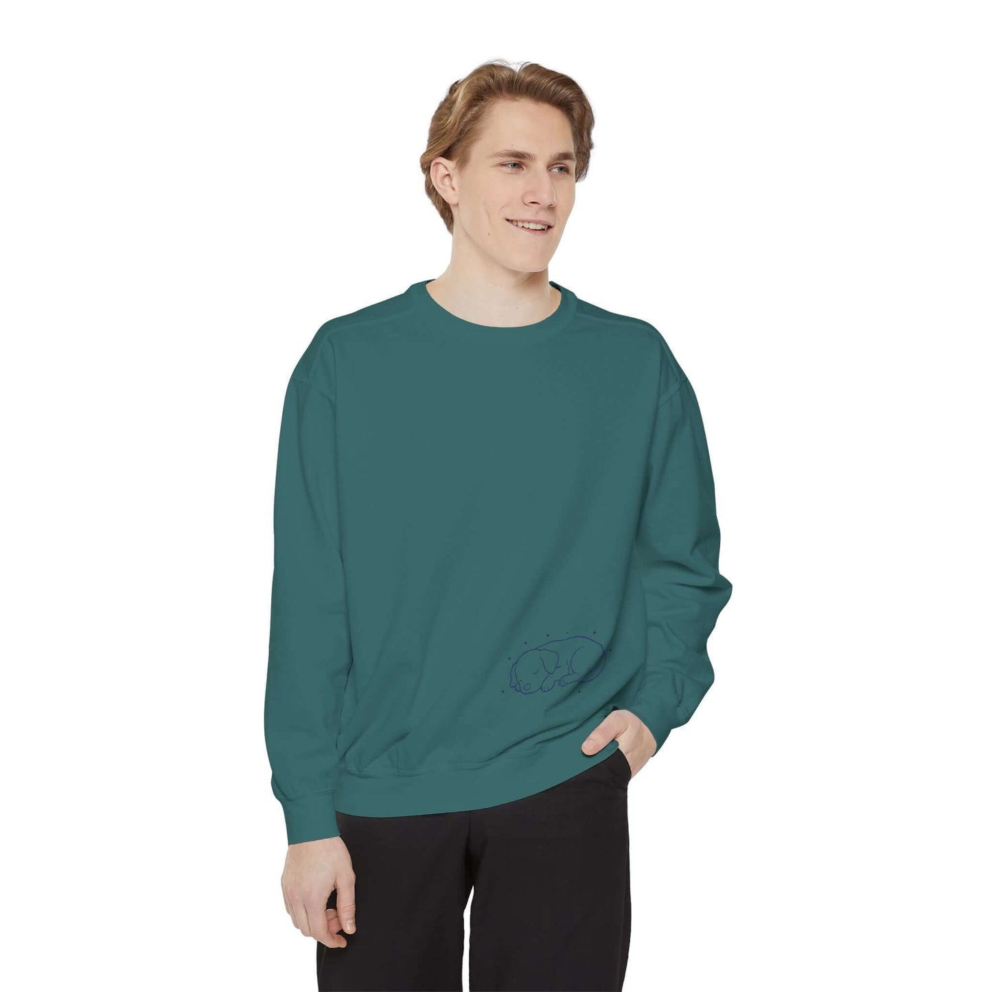 Sleeping dog shadow Cozy Graphic Unisex Crewneck Sweatshirt - Blue