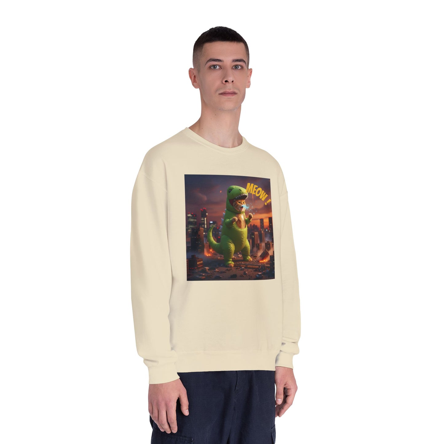 Tyrannosaurus Cat in city Unisex NuBlend Sweatshirt style 2