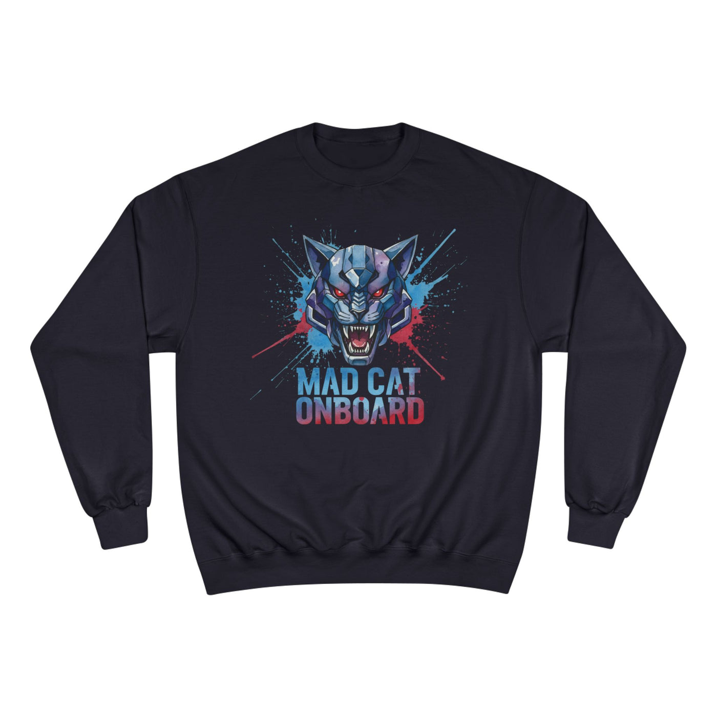 Mad Cat Onboard Graphic style 3 Champion Crewneck Sweatshirt for Gamers & Sci‑Fi Fans