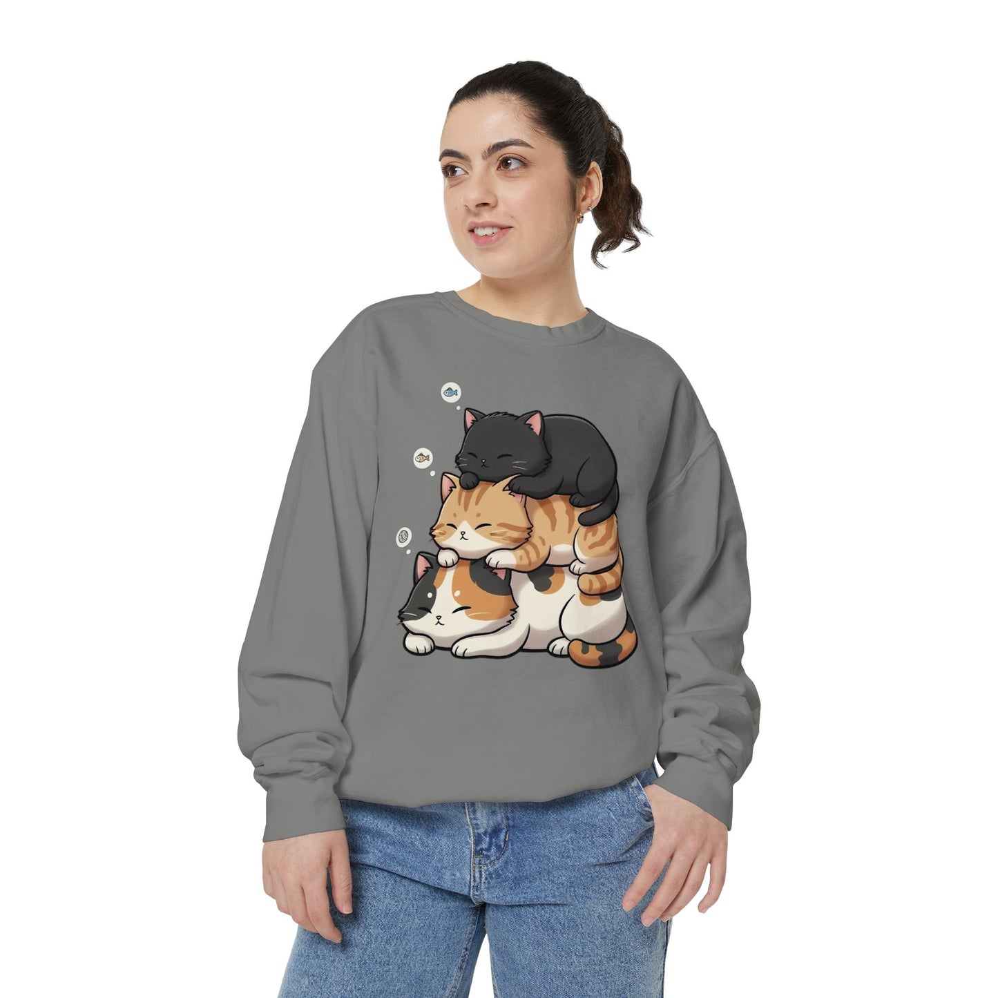 3 Cute Sleeping Cats Cozy Graphic Unisex Crewneck Sweatshirt style 8