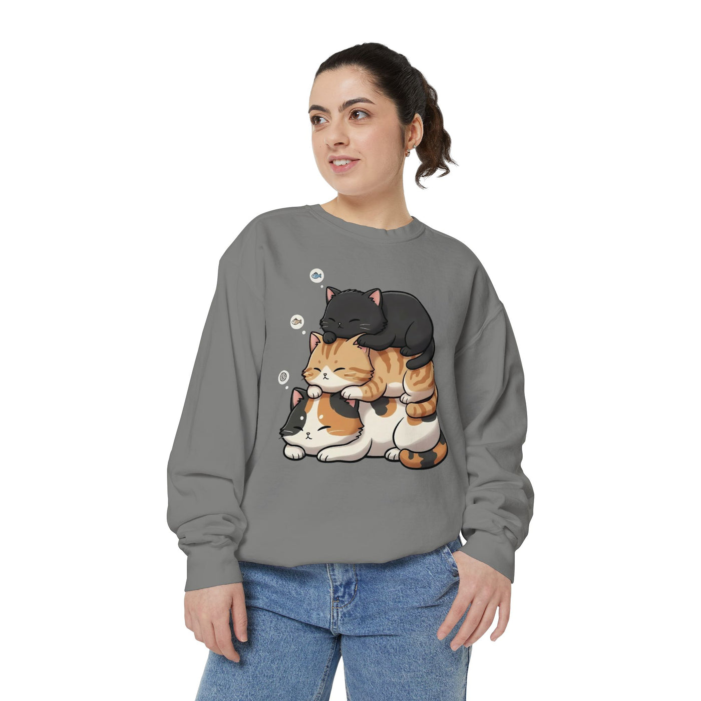 3 Cute Sleeping Cats style 8 Cozy Graphic Unisex Crewneck Sweatshirt