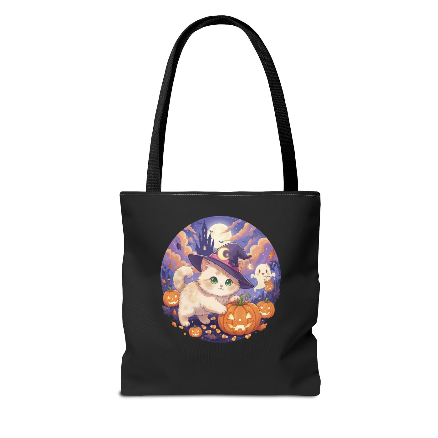 Halloween Cat anime style Tote Bag, Spooky Pet Lovers Gift, Boho Halloween Bag, Witchy Cat Tote, Fall Festivities Accessory