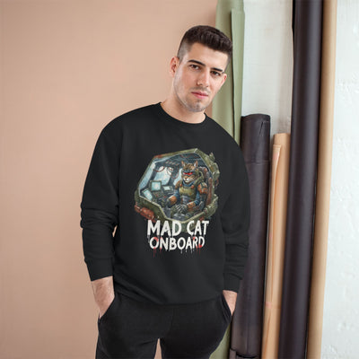 Mad Cat Onboard Graphic style 1 Champion Crewneck Sweatshirt for Gamers & Sci‑Fi Fans