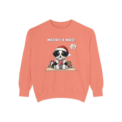 Cute Puppy waiting for Christmas presents style 7 Cozy Graphic Unisex Crewneck Sweatshirt