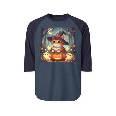Halloween cute kitten anime style 3 Raglan Shirt, Unisex Halloween Top, Pumpkin Cat Shirt, Cute Cat Tee, Spooky Casual Wear