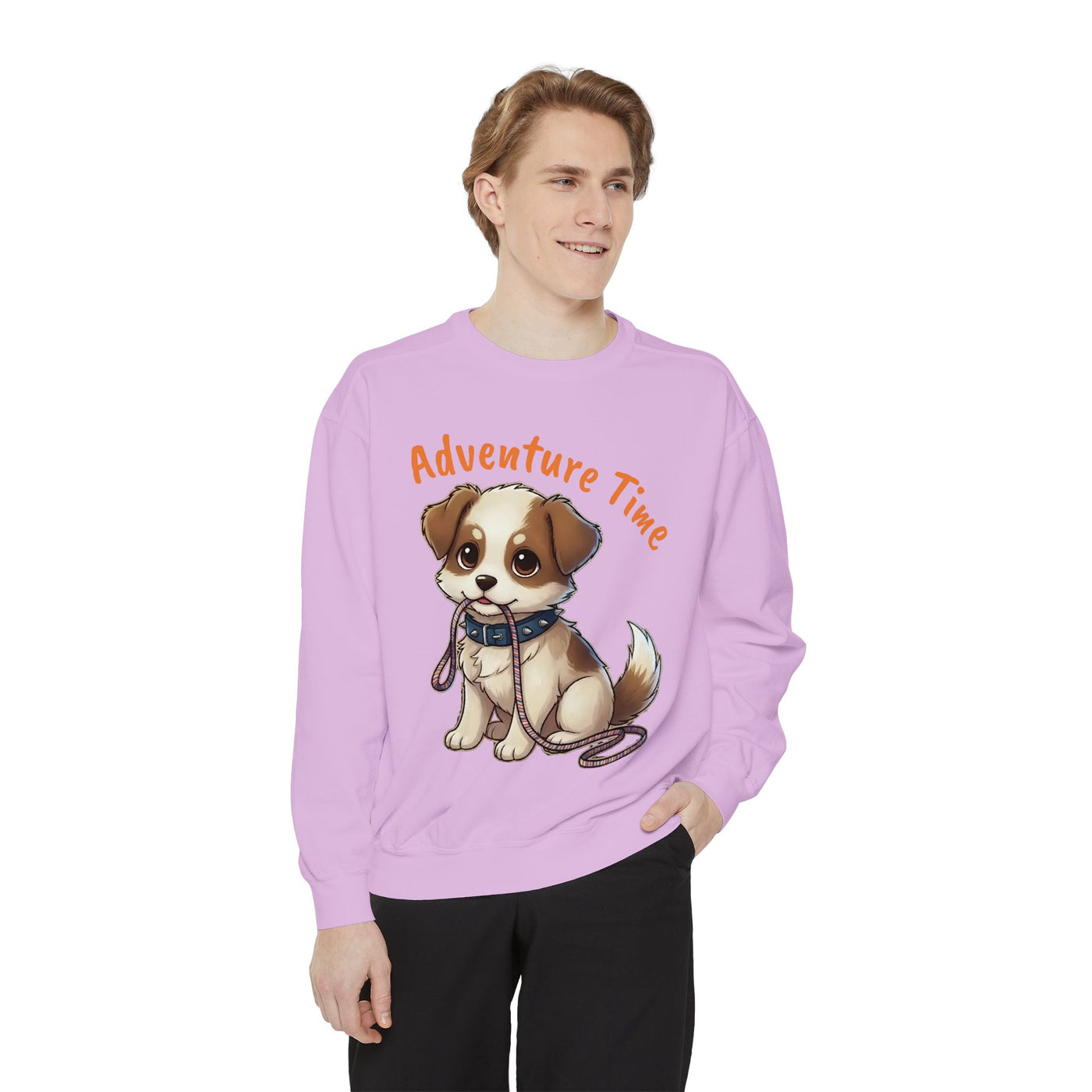 Cute Dog Walk Time style 4 Cozy Graphic Unisex Crewneck Sweatshirt