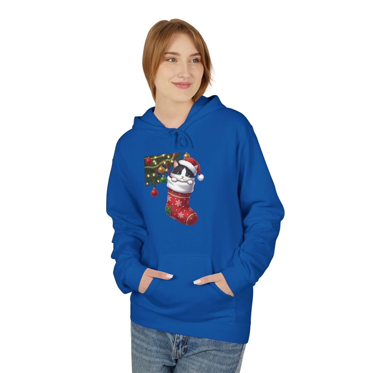 Kitten hiding in Christmas stocking Unisex Fleece Hoodie style 1