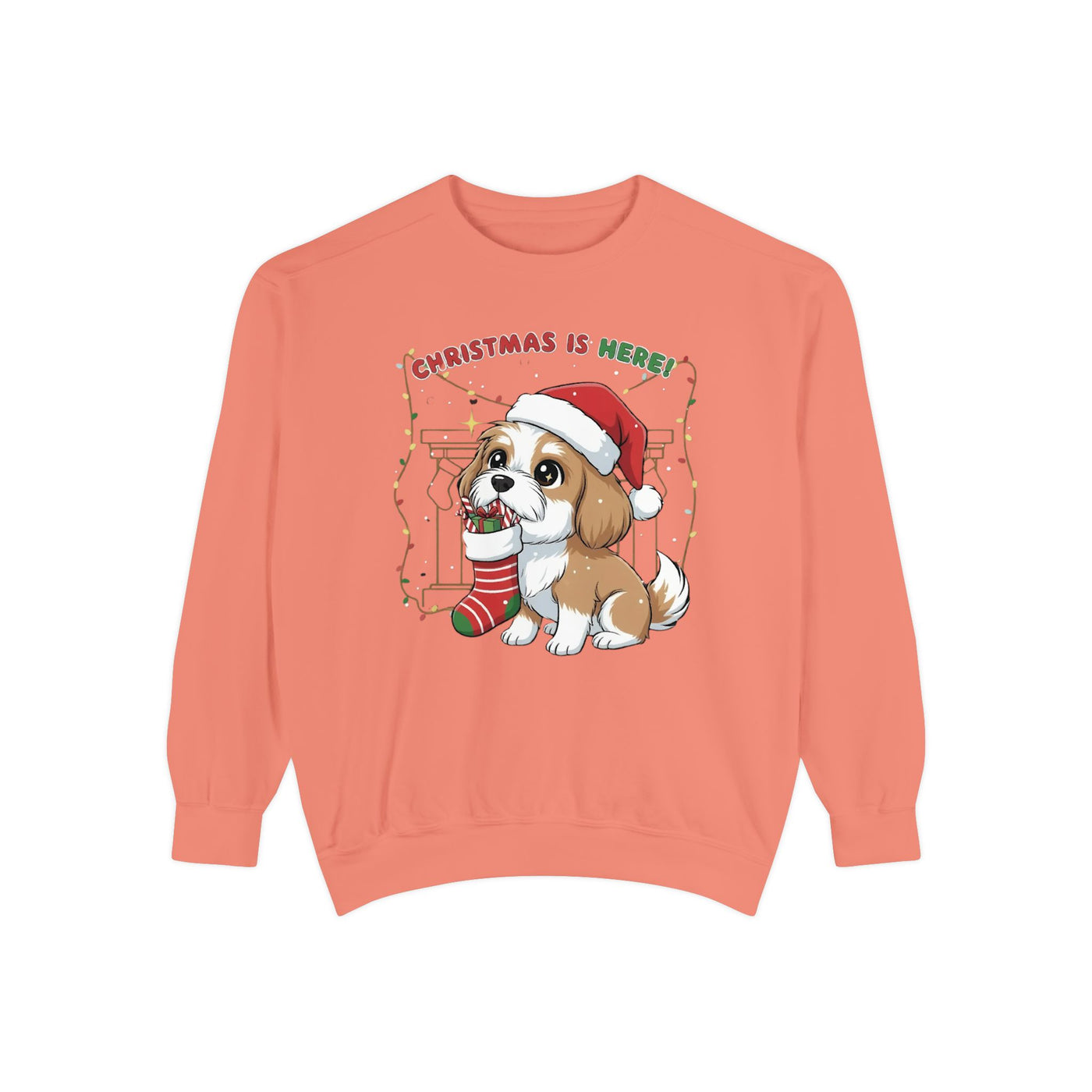 Cute Puppy waiting for Christmas presents style 5 Cozy Graphic Unisex Crewneck Sweatshirt