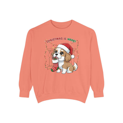 Cute Puppy waiting for Christmas presents style 5 Cozy Graphic Unisex Crewneck Sweatshirt