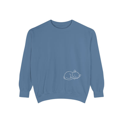Sleeping cat (White) shadow style 2 Cozy Graphic Unisex Crewneck Sweatshirt