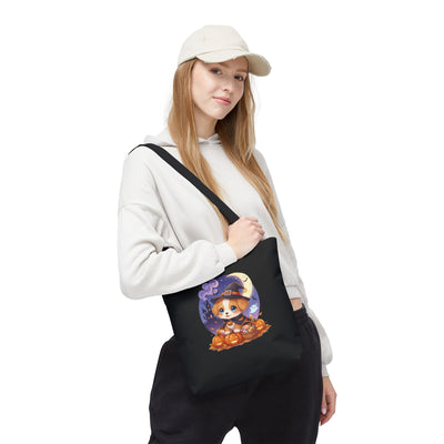 Adorable Halloween Puppy anime style Tote Bag, Pumpkin Lover Gift, Cute Dog Design, Witch Theme, Eco-Friendly Shopping Bag