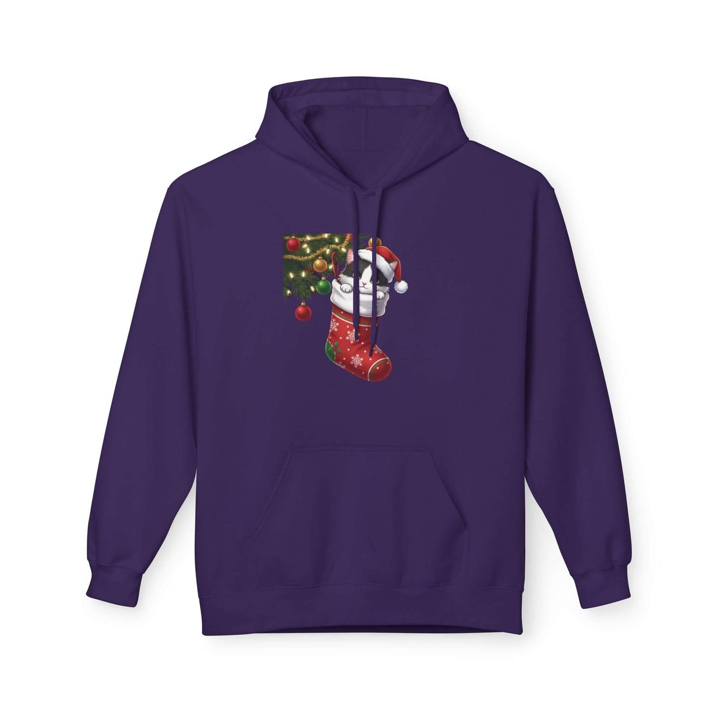 Kitten hiding in Christmas stocking Unisex Fleece Hoodie style 1
