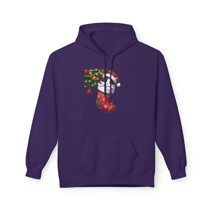 Kitten hiding in Christmas stocking Unisex Fleece Hoodie style 1