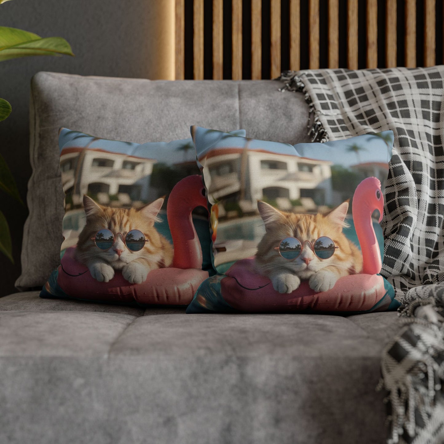 Relaxing Cat Swimming Cozy Polyester Decorative Pillowcase