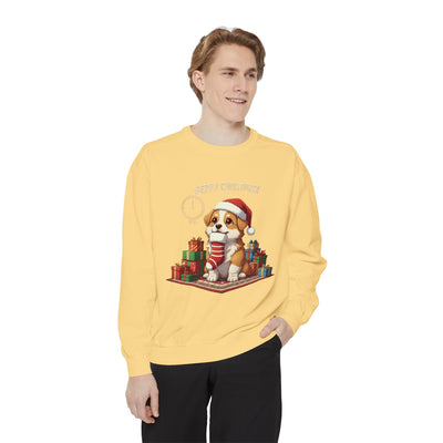 Cute Puppy waiting for Christmas presents style 1 Cozy Graphic Unisex Crewneck Sweatshirt