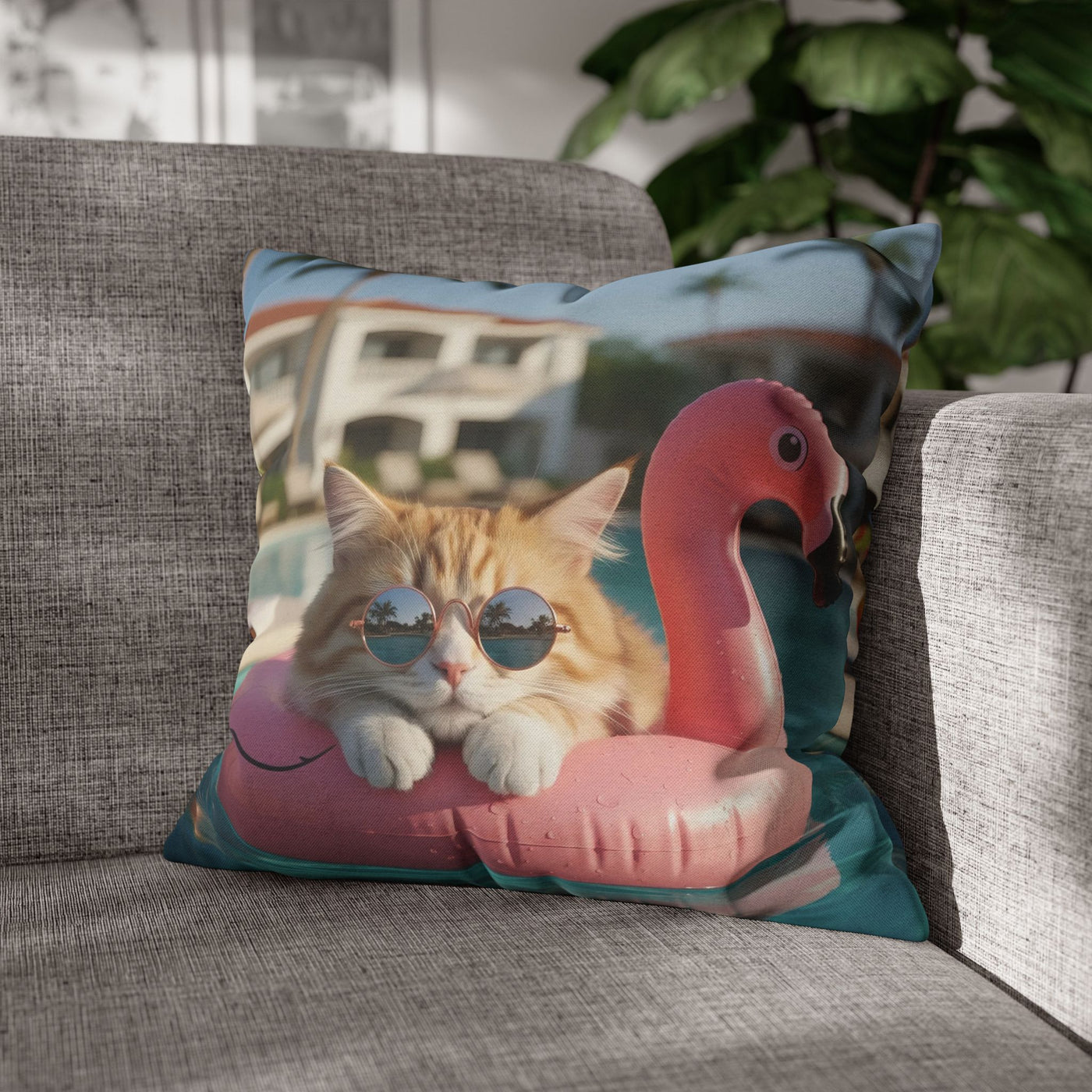 Relaxing Cat Swimming Pillowcase - Cozy Spun Polyester Decorative Pillowcase for Cat Lovers