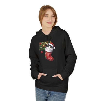 Kitten hiding in Christmas stocking Unisex Fleece Hoodie style 1