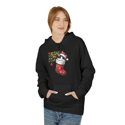 Adorable kitten hiding in Christmas stocking style 1 Cozy Graphic Unisex Midweight Softstyle Fleece Hoodie