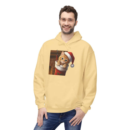Kitten hiding in Christmas stocking Unisex Fleece Hoodie style 4