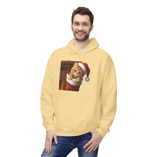 Kitten hiding in Christmas stocking Unisex Fleece Hoodie style 4