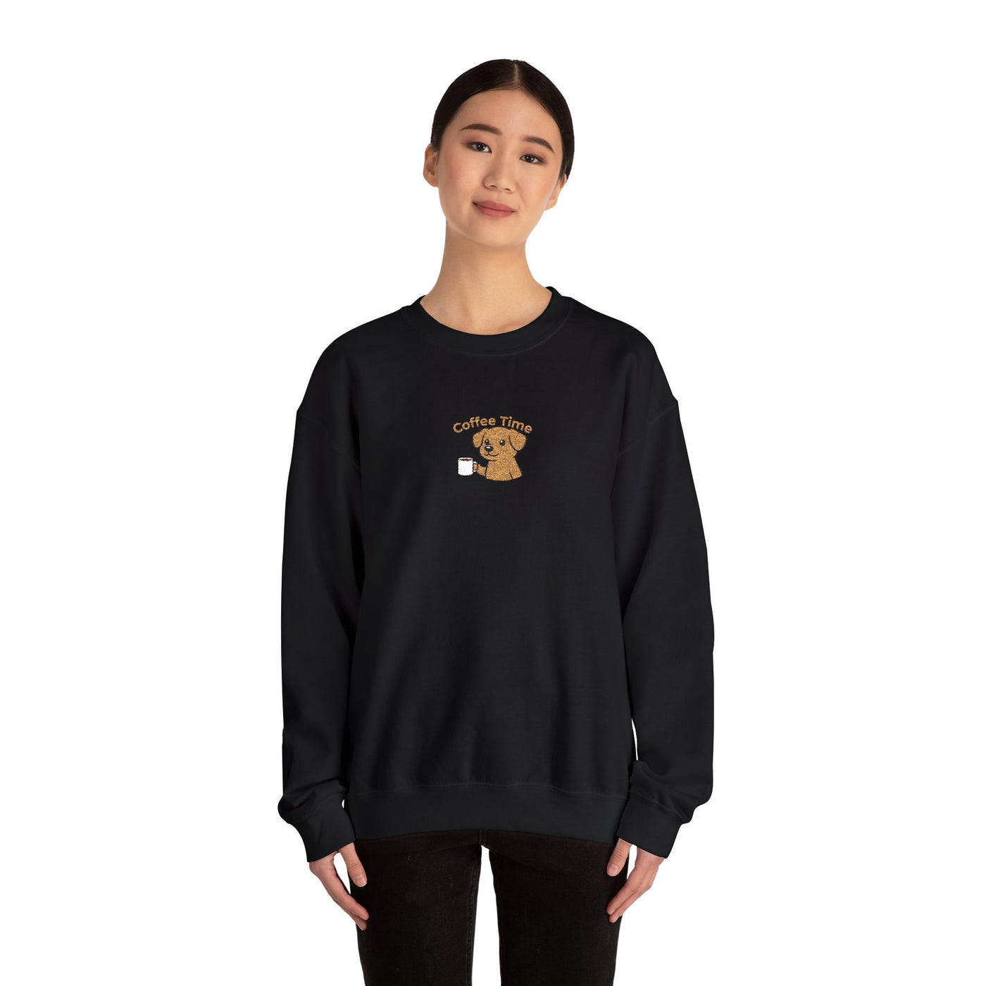Coffee Time Dog Embroidered style 1 Unisex Crewneck Sweatshirt