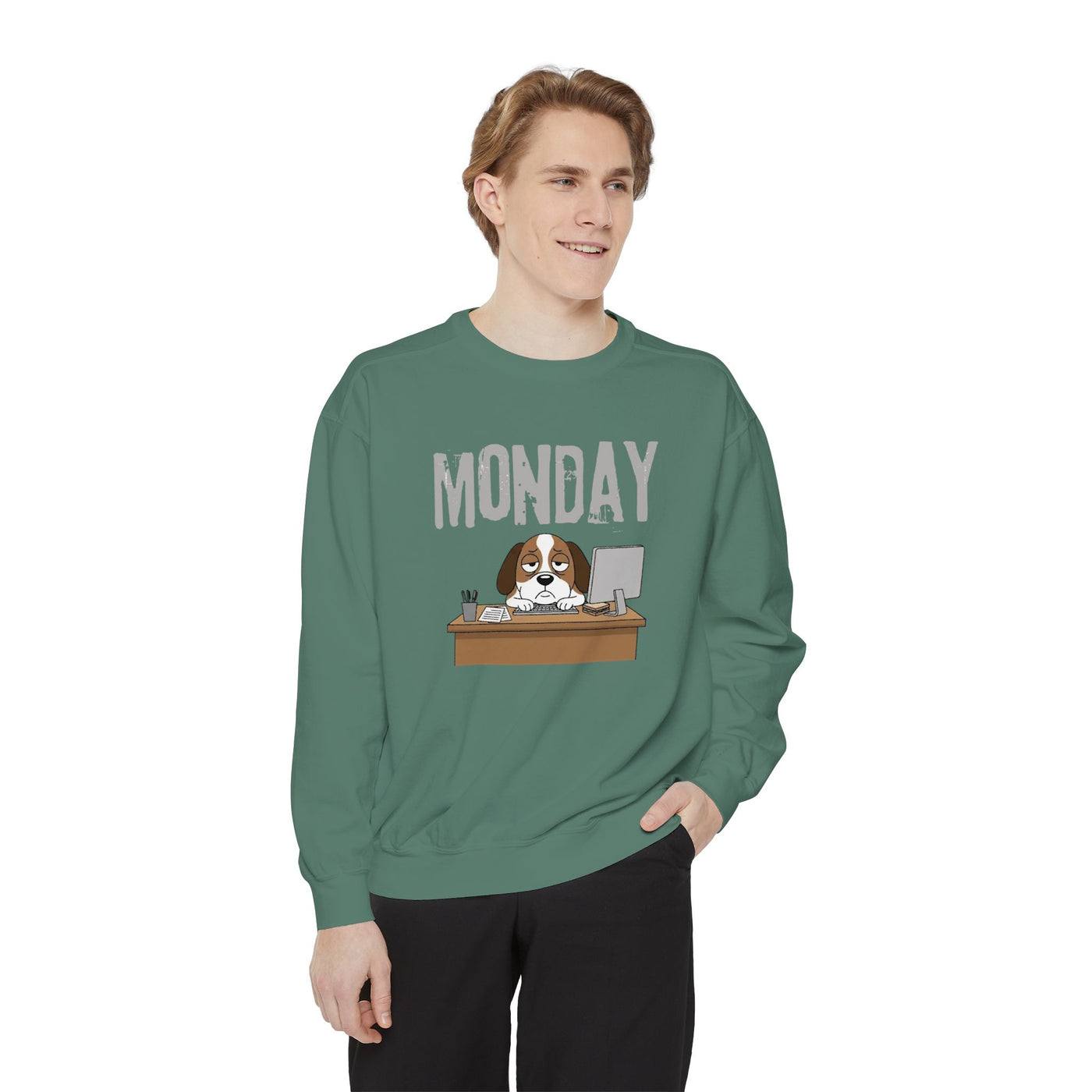 Monday Face Dog Stares Blankly Unisex Crewneck Sweatshirt style 6