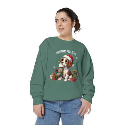 Cute Puppy waiting for Christmas presents style 3 Cozy Graphic Unisex Crewneck Sweatshirt