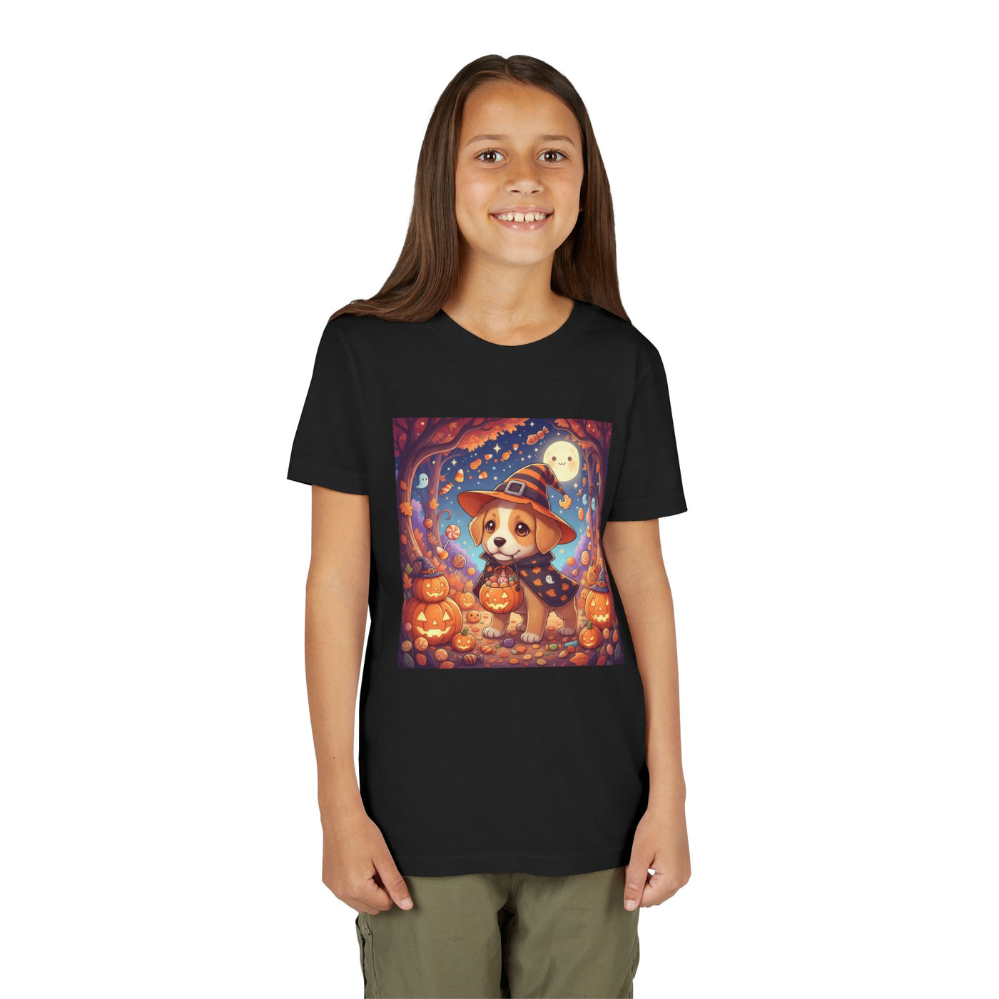 Halloween cute puppy anime style 1 Youth Tee, Short Sleeve T-Shirt, Kids Halloween Apparel, Cute Dog Tee, Fall Outfit for Children