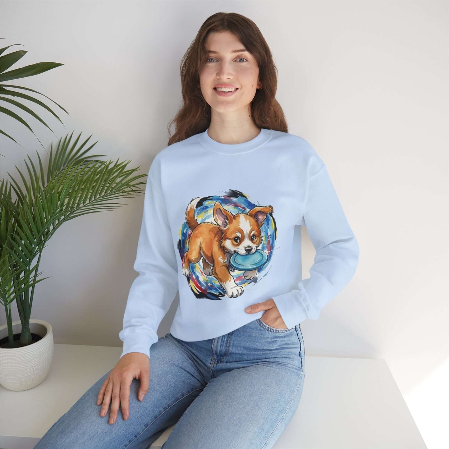 Watercolor Dog painting Unisex Crewneck Sweatshirt style 4
