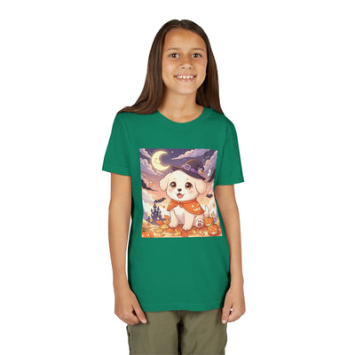 Halloween cute puppy anime style 2 Youth Tee, Short Sleeve T-Shirt, Kids Halloween Apparel, Cute Dog Tee, Fall Outfit for Children