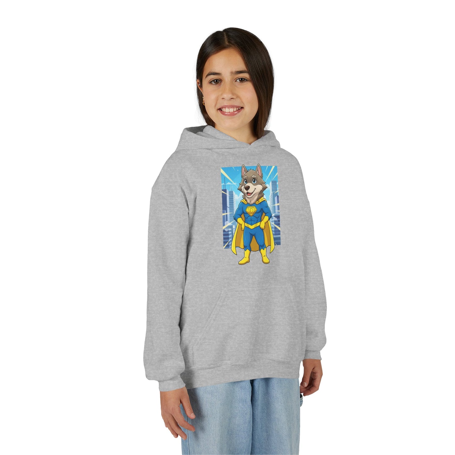 Dog cosplay Superman Funny Design Unisex Kids Hoodie style 1