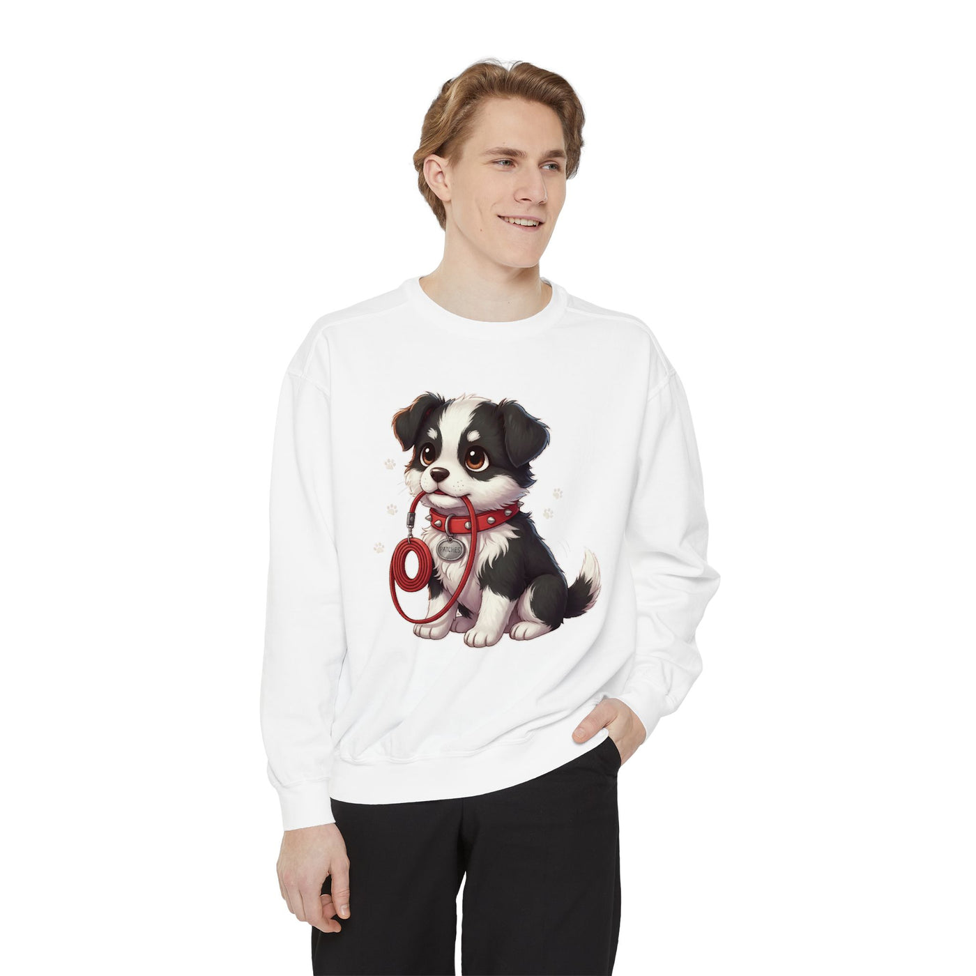 Cute Dog Walk Time style 1 Cozy Graphic Unisex Crewneck Sweatshirt