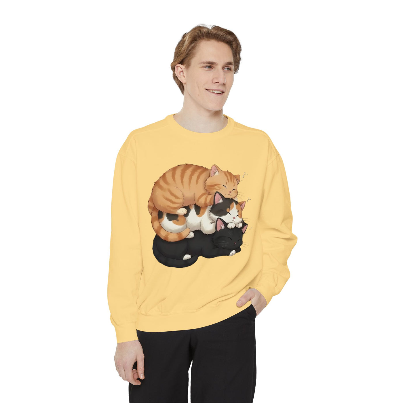 3 Cute Sleeping Cats style 5 Cozy Graphic Unisex Crewneck Sweatshirt